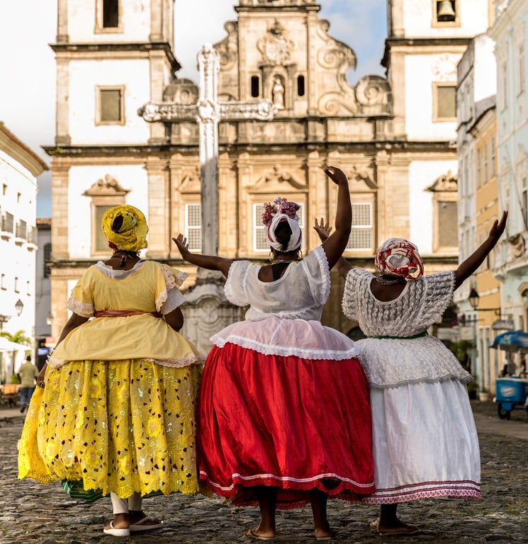 Group of "Baianas" in the famous Pelourinho in Salvador, Bahia, Brazil